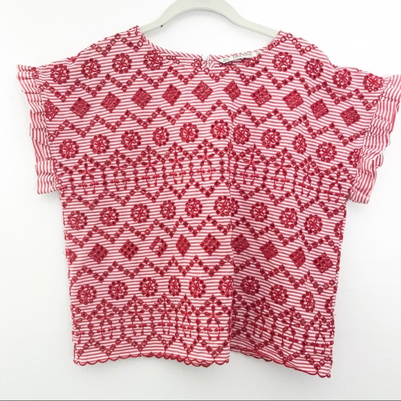 Zara Tops - Zara Red Eyelet Ruffle Top